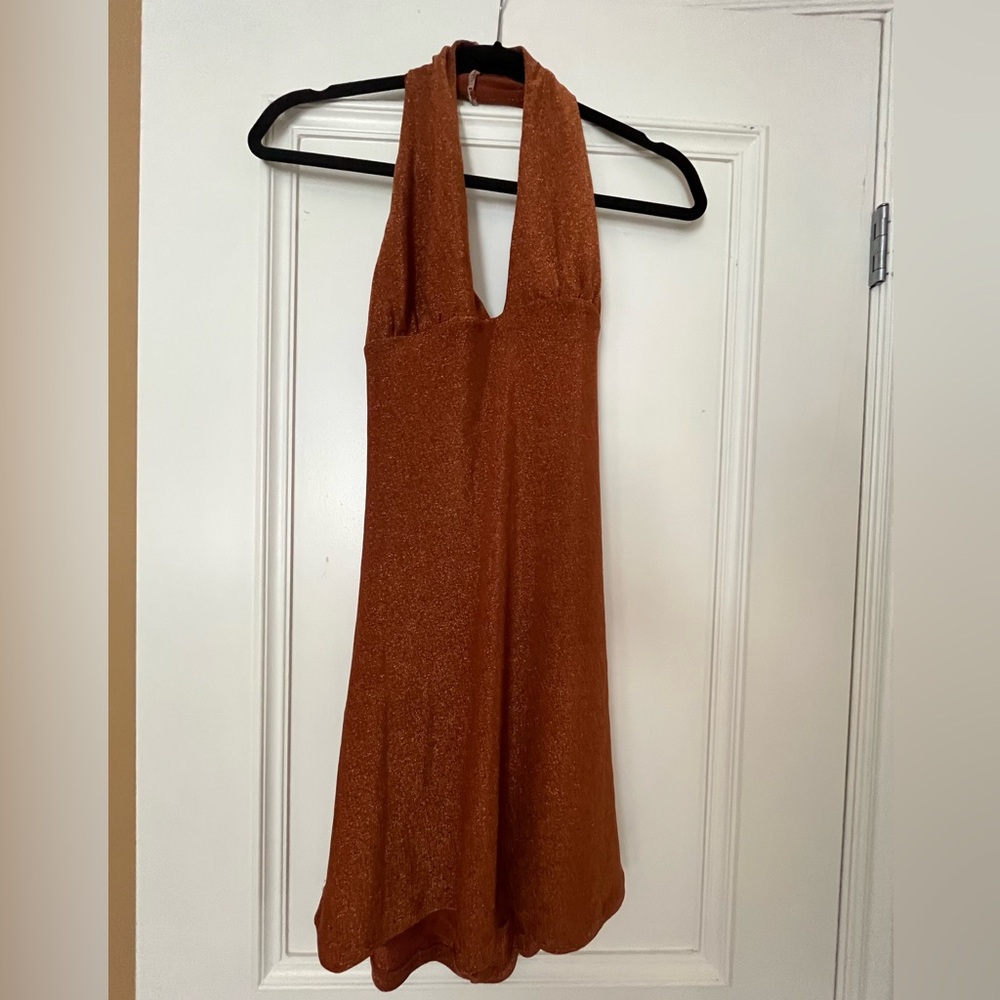 Dynamite Copper Backless Halter Dress